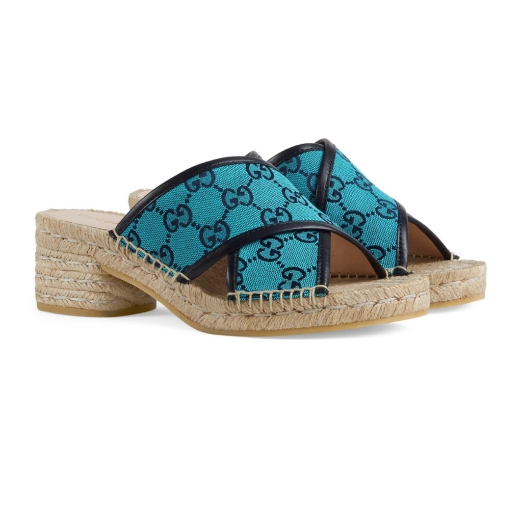 Gucci Shoes | Gg Block Espadrille Sandals Blue | Size 6